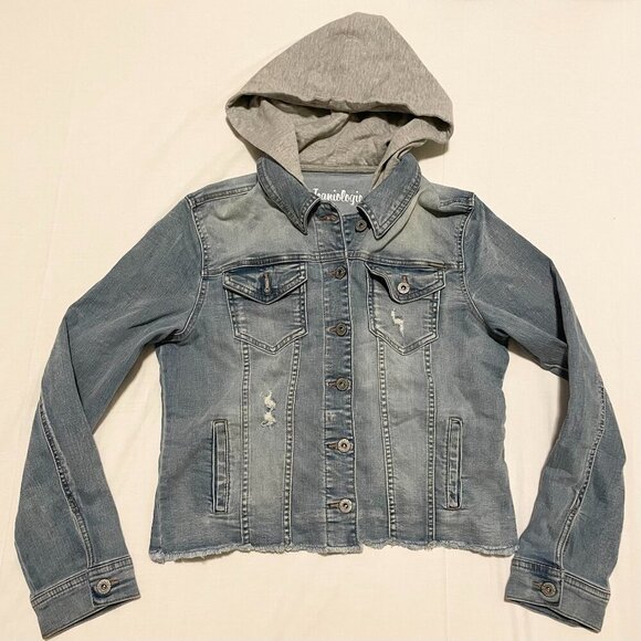 Jeaniologie Altered Jean Denim Jacket Dont Talk to Strangers Patch Sz Large - Picture 2 of 16